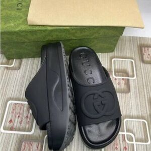 Gucci Black Embossed Logo Slides